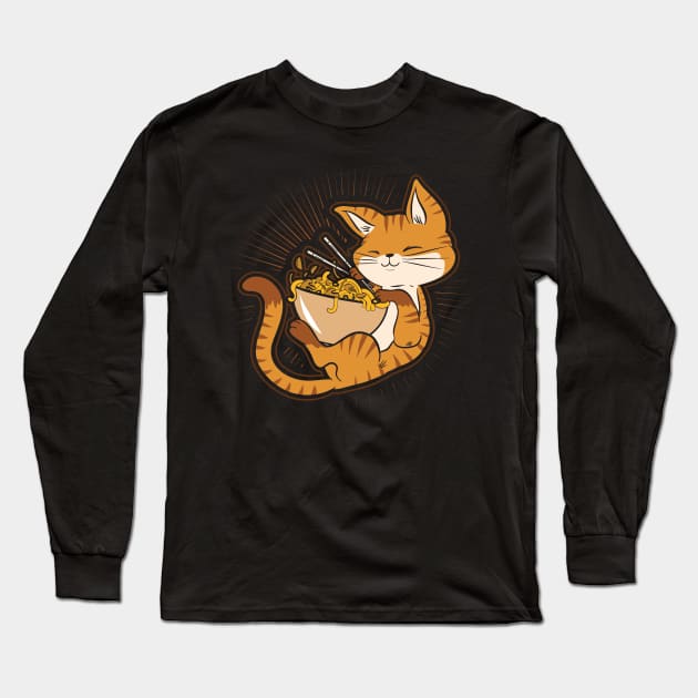 Kawaii Anime Cat Japanese Ramen noodles Long Sleeve T-Shirt by aneisha